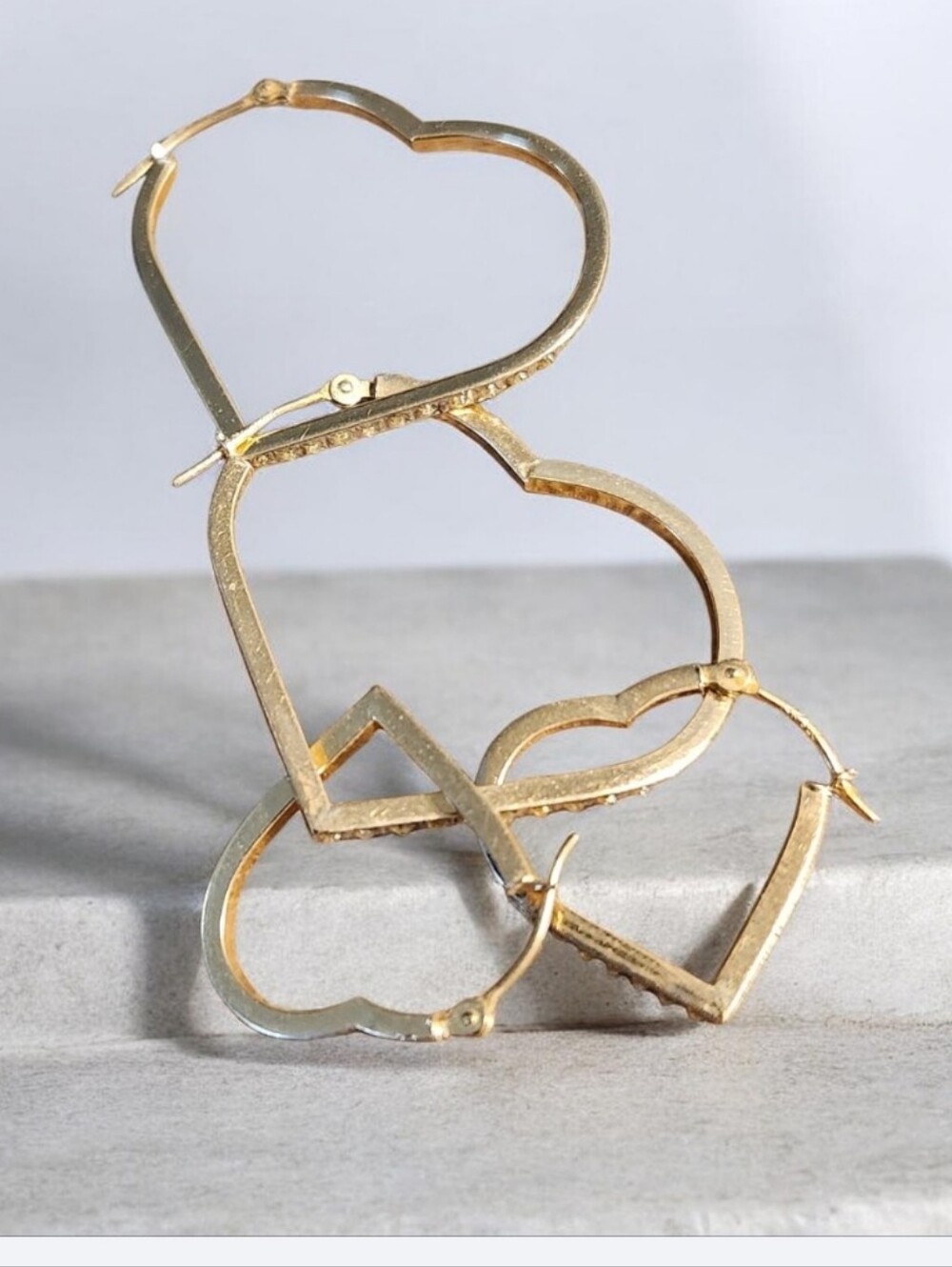 Vintage Gold Heart Hoop Earrings Wit Stones- Set Of 2■ Firm